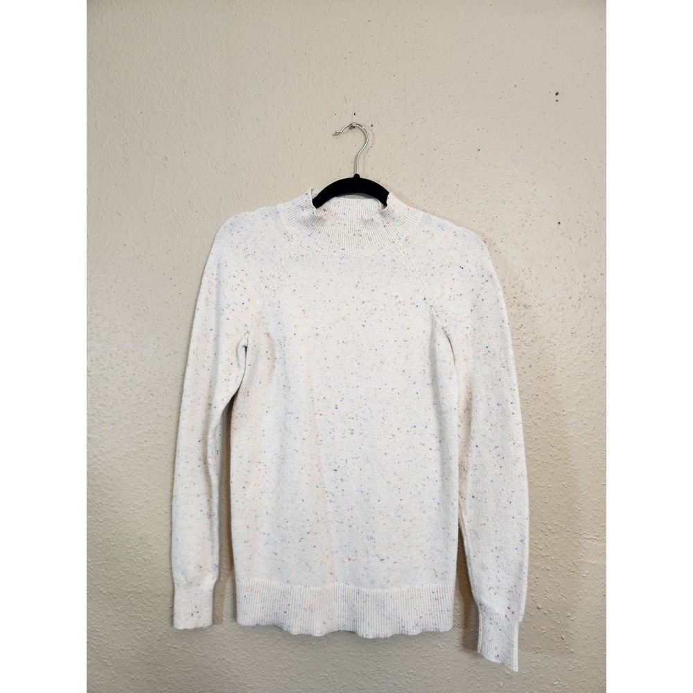 LOFT Womens XS Cream White Confetti Speckled Mock Neck‎ Raglan Sweater
